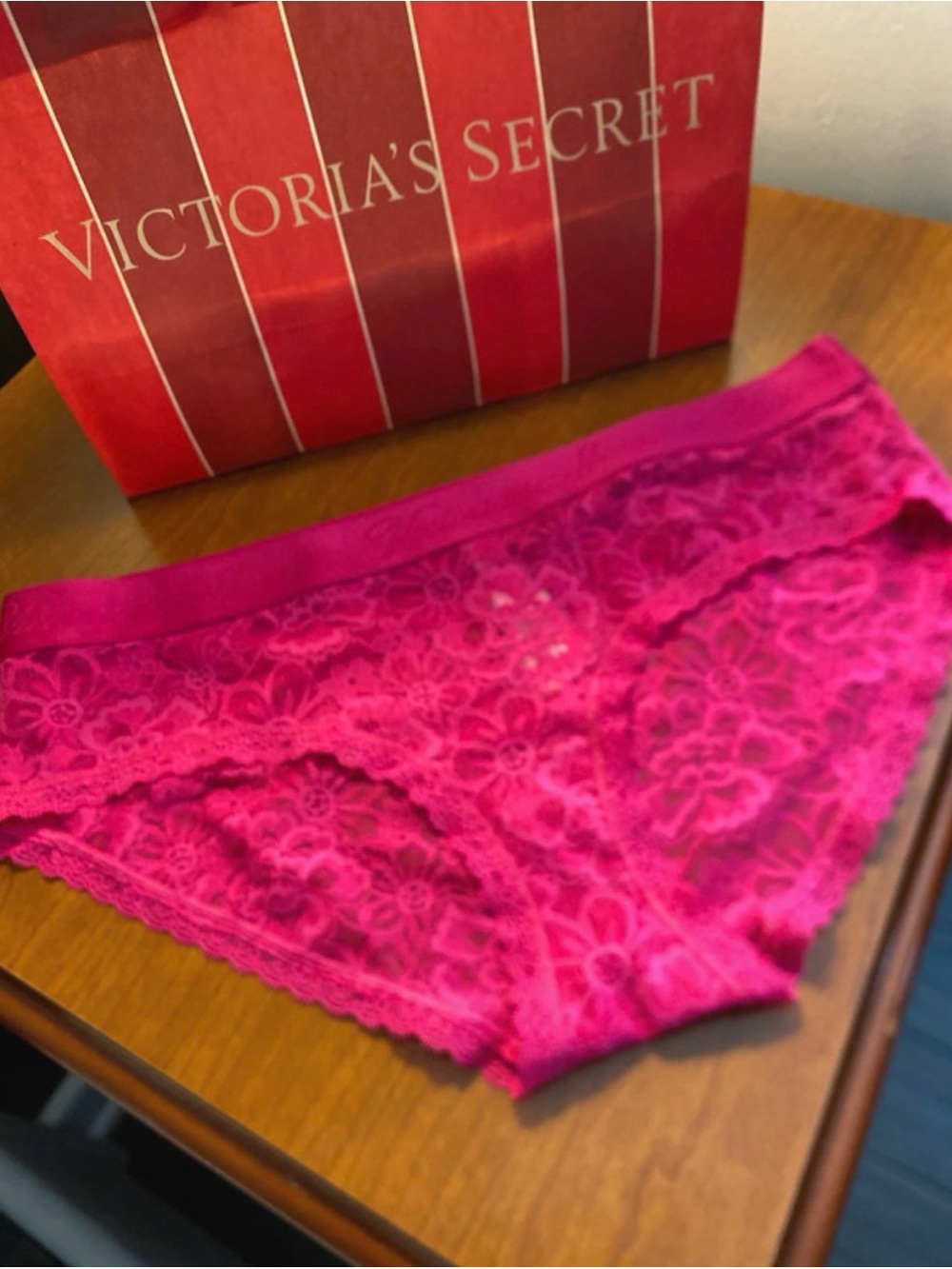 Victoria's Secret Fuchsia Floral Lace Bikini Panty